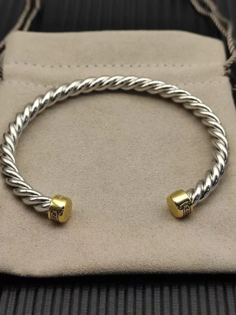 David Yurman Silver and Gold Cable Baby Bangle